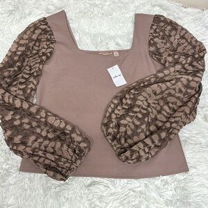 Willow Root Top with semi sheer Bishop Sleeves